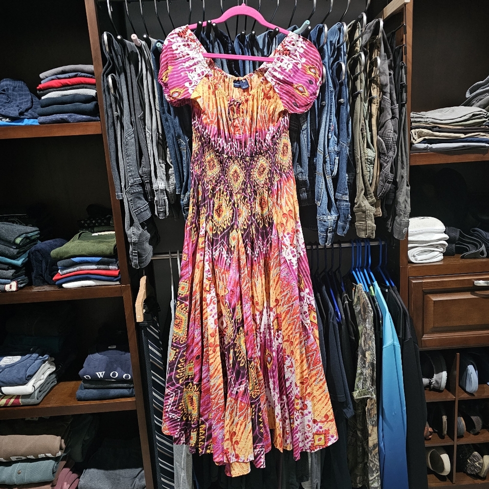 Westbound Baby Doll Full Circle Dress BoHo Ruched Stretch Waist Detailing Size L - Picture 6 of 17